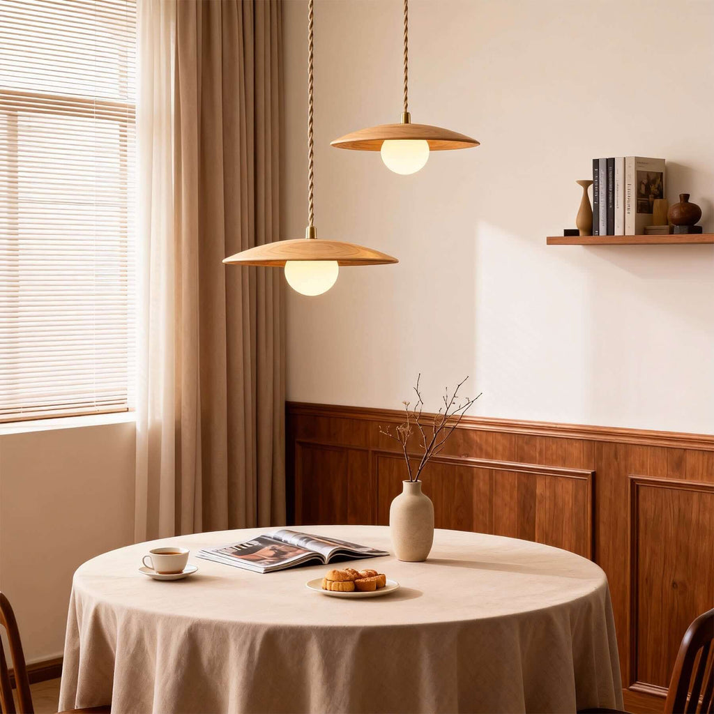 Kemiro Wood Disc Pendant Light | Wabi-Sabi Island Hanging Lamp