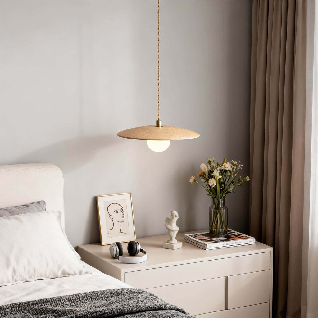 Kemiro Wood Disc Pendant Light | Wabi-Sabi Island Hanging Lamp