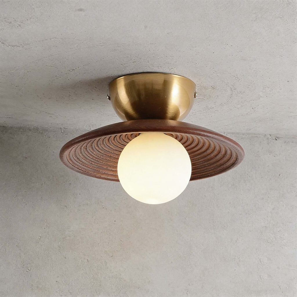 Kemiro Wood Ceiling Lamp | Small Flush Mount Porch & Bedroom Light
