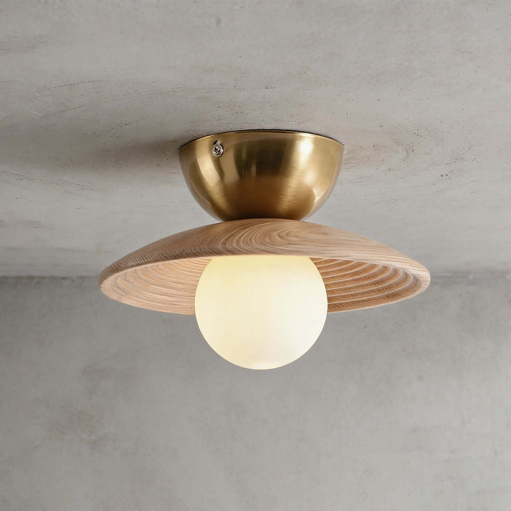 Kemiro Wood Ceiling Lamp | Small Flush Mount Porch & Bedroom Light