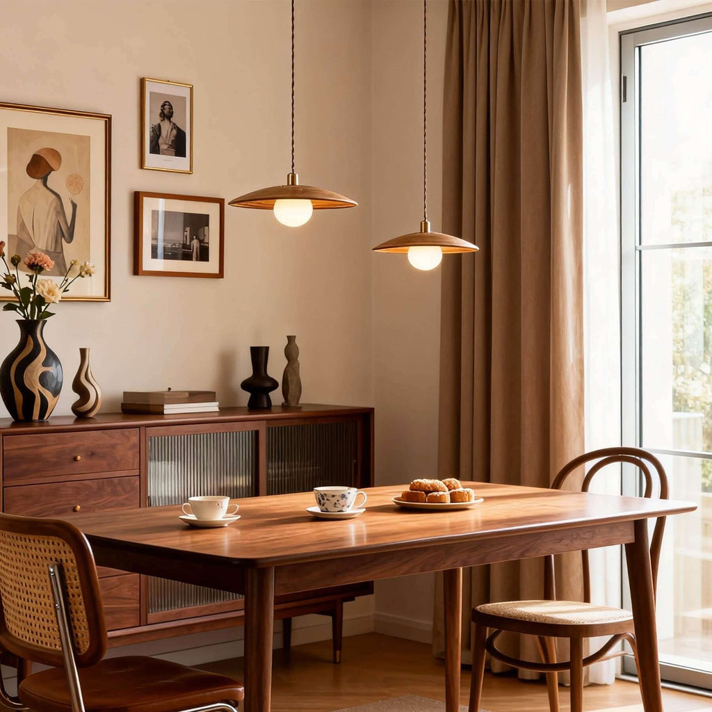 Kemiro Wood Disc Pendant Light | Wabi-Sabi Island Hanging Lamp