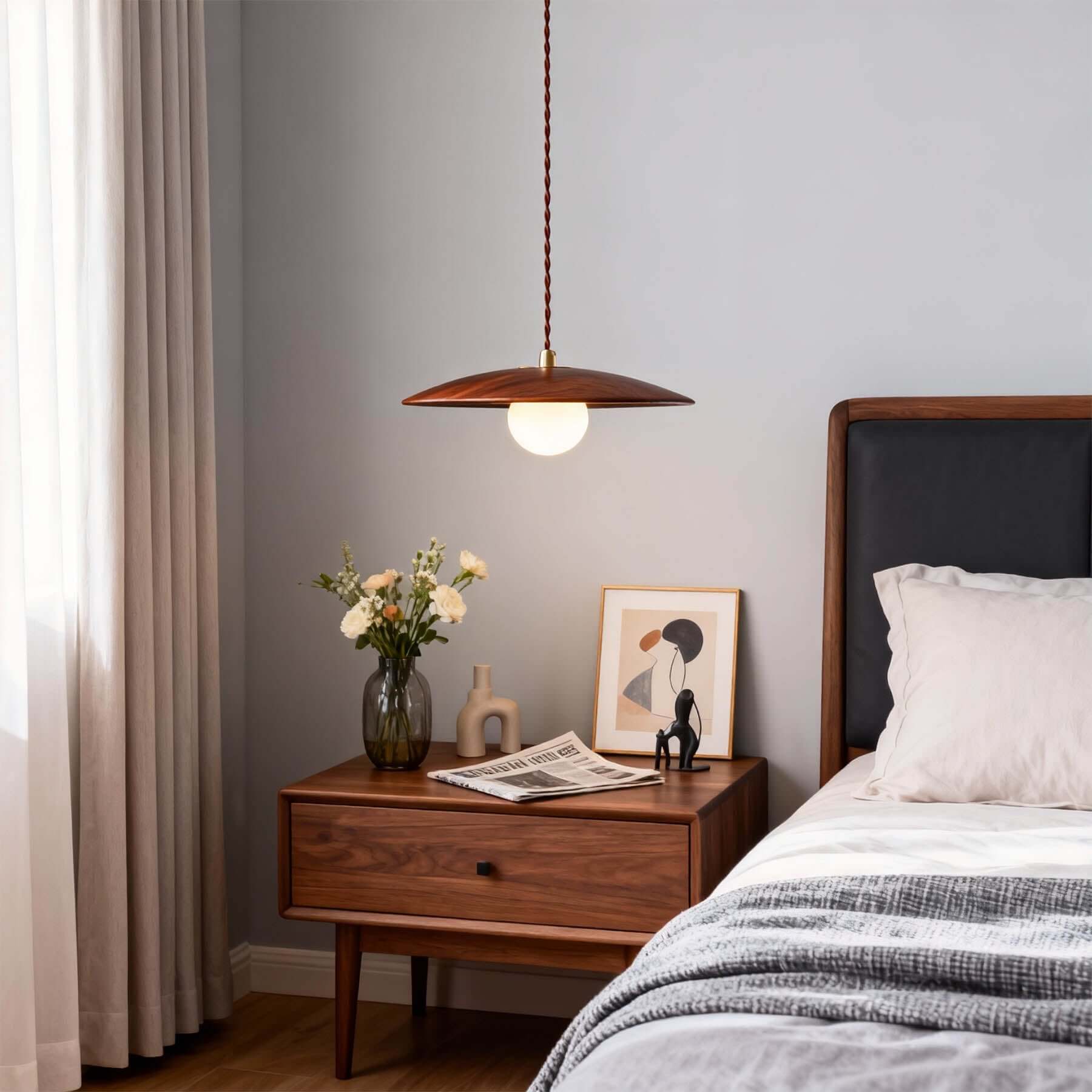 Kemiro Wood Disc Pendant Light | Wabi-Sabi Island Hanging Lamp