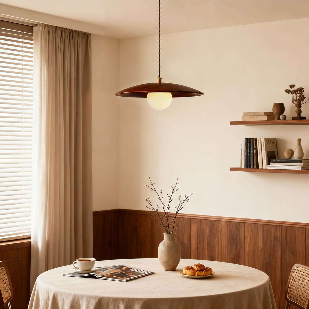 Kemiro Wood Disc Pendant Light | Wabi-Sabi Island Hanging Lamp