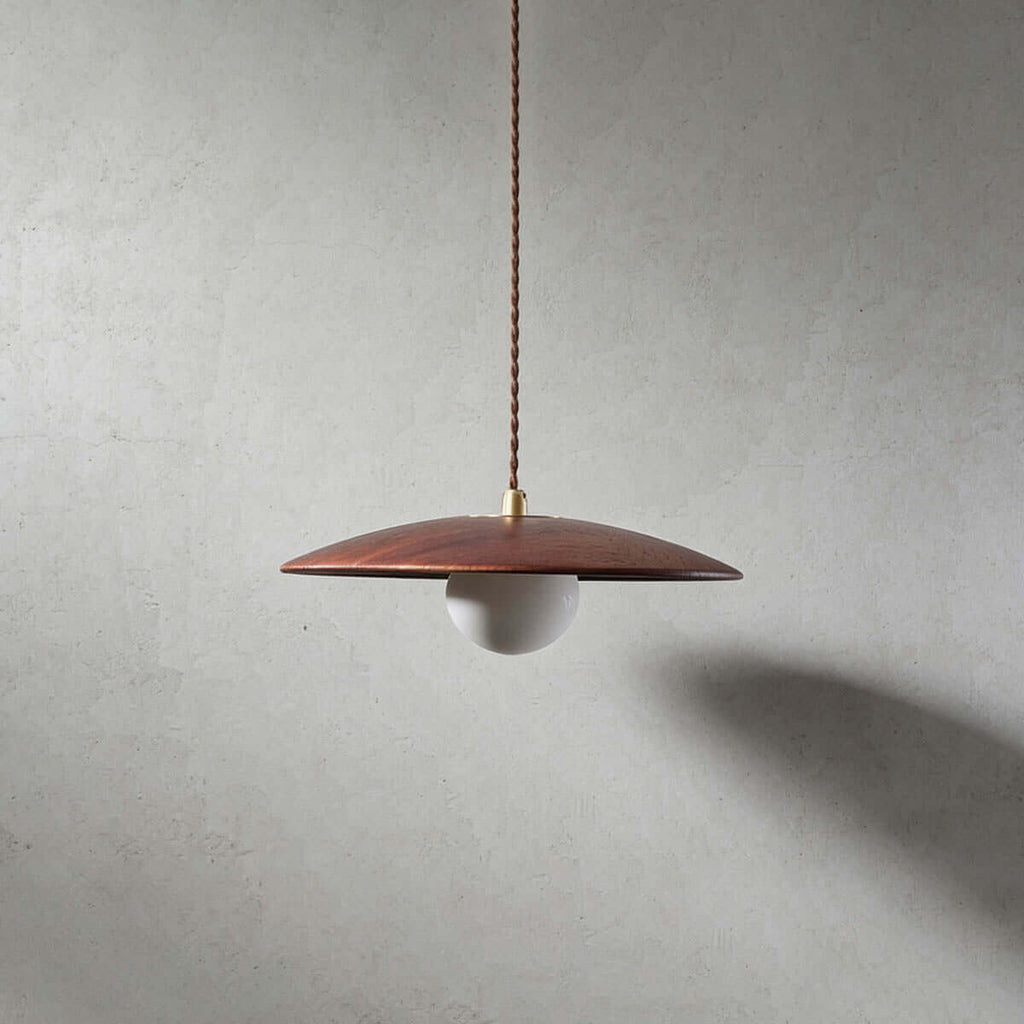 Kemiro Wood Disc Pendant Light | Wabi-Sabi Island Hanging Lamp
