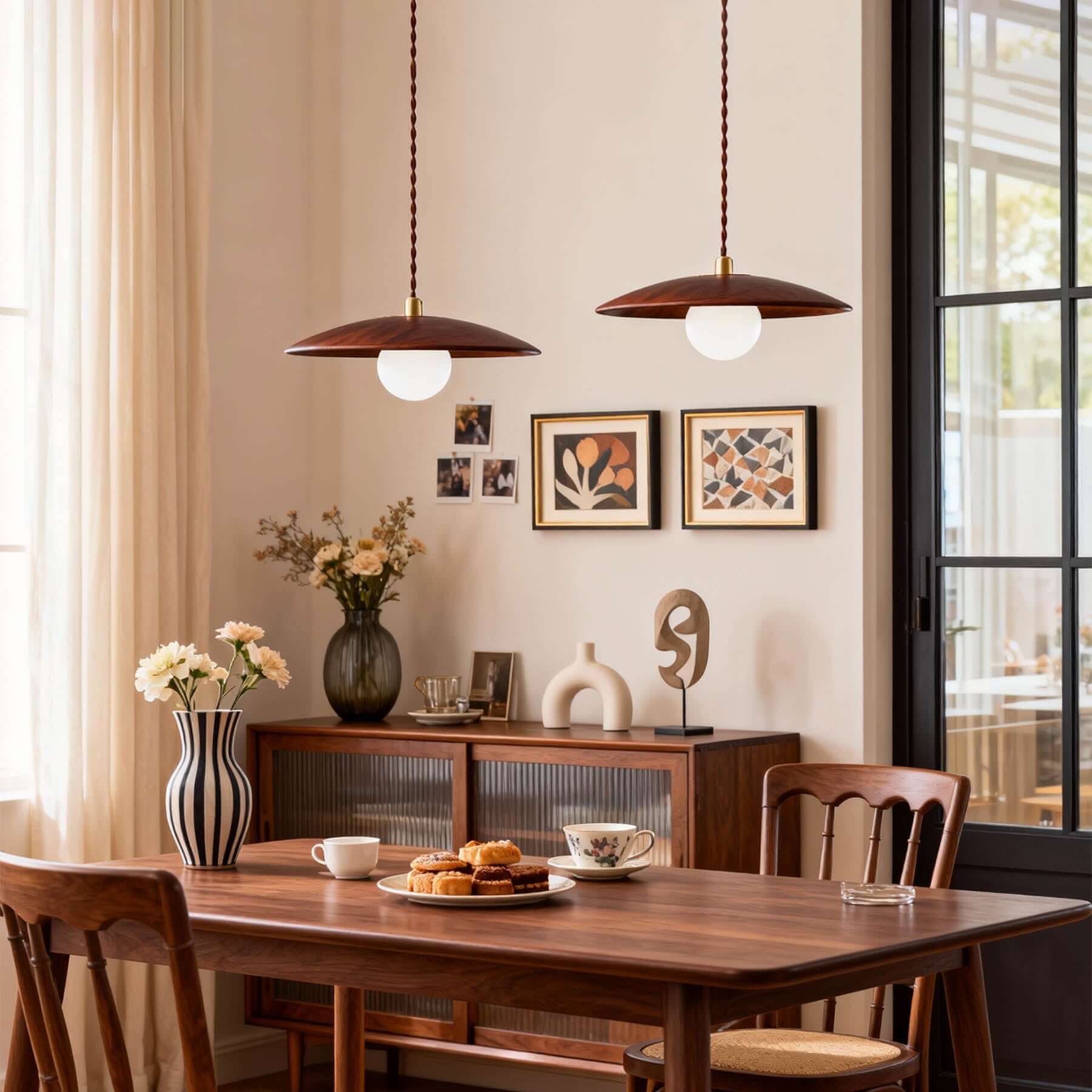 Kemiro Wood Disc Pendant Light | Wabi-Sabi Island Hanging Lamp