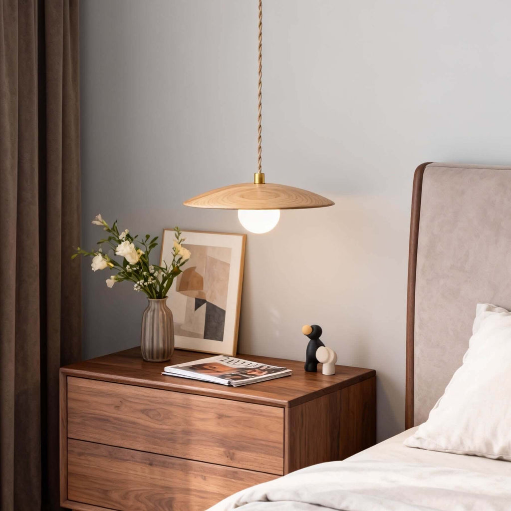 Kemiro Wood Disc Pendant Light | Wabi-Sabi Island Hanging Lamp