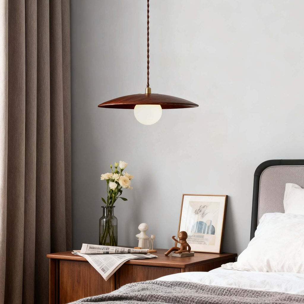 Kemiro Wood Disc Pendant Light | Wabi-Sabi Island Hanging Lamp