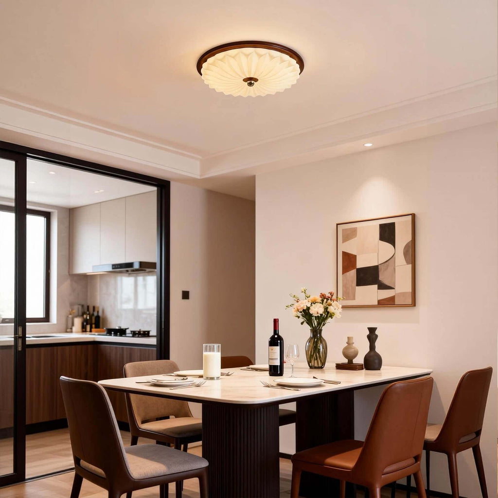 Kesula Acrylic & Wood Ceiling Lamp | Round Flush Mount Tri-Color Light