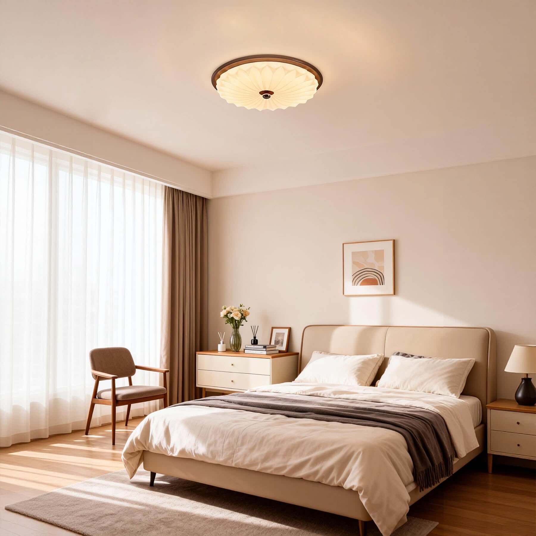 Kesula Acrylic & Wood Ceiling Lamp | Round Flush Mount Tri-Color Light