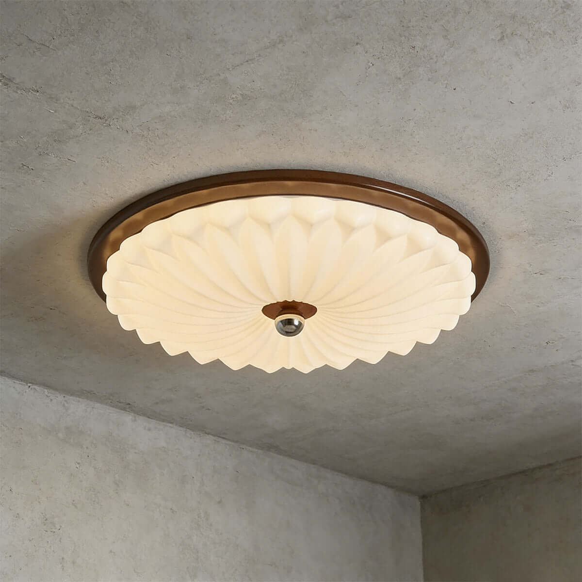 Kesula Acrylic & Wood Ceiling Lamp | Round Flush Mount Tri-Color Light