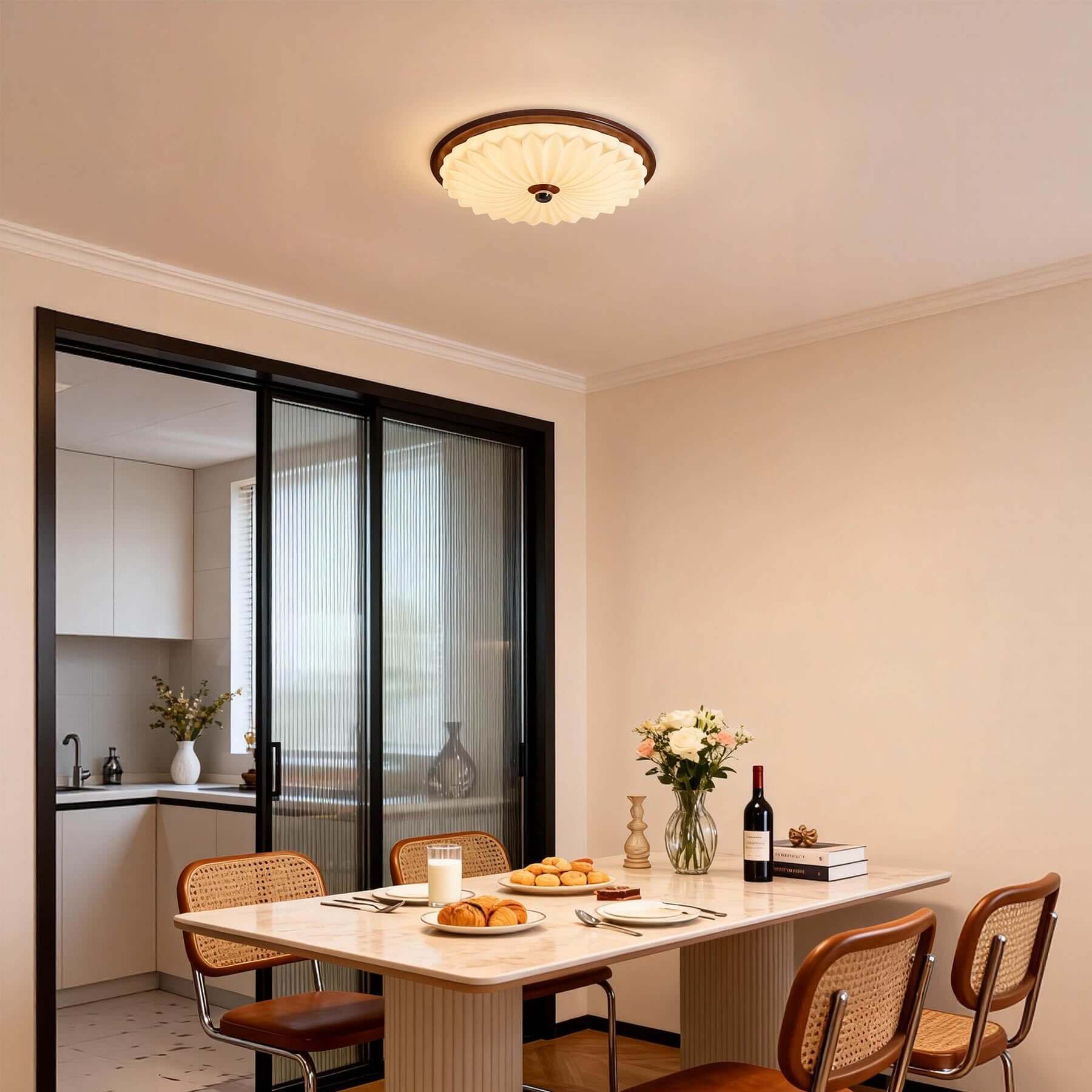 Kesula Acrylic & Wood Ceiling Lamp | Round Flush Mount Tri-Color Light
