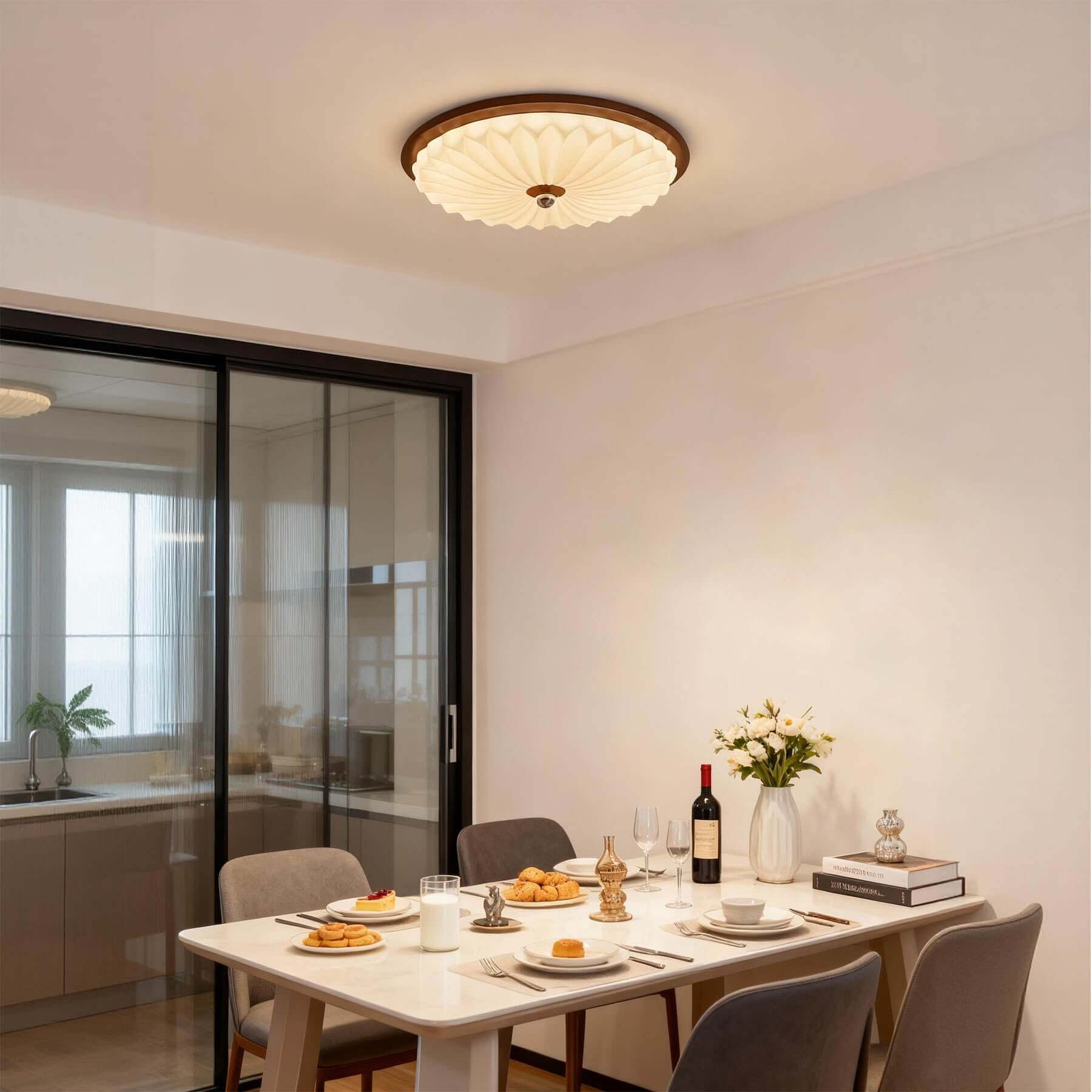Kesula Acrylic & Wood Ceiling Lamp | Round Flush Mount Tri-Color Light