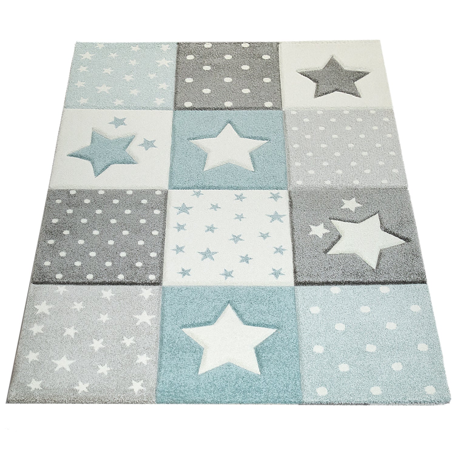 Cosmo Kids Rug | Pastel Blue Star Checkered Design
