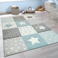 Cosmo Kids Rug | Pastel Blue Star Checkered Design