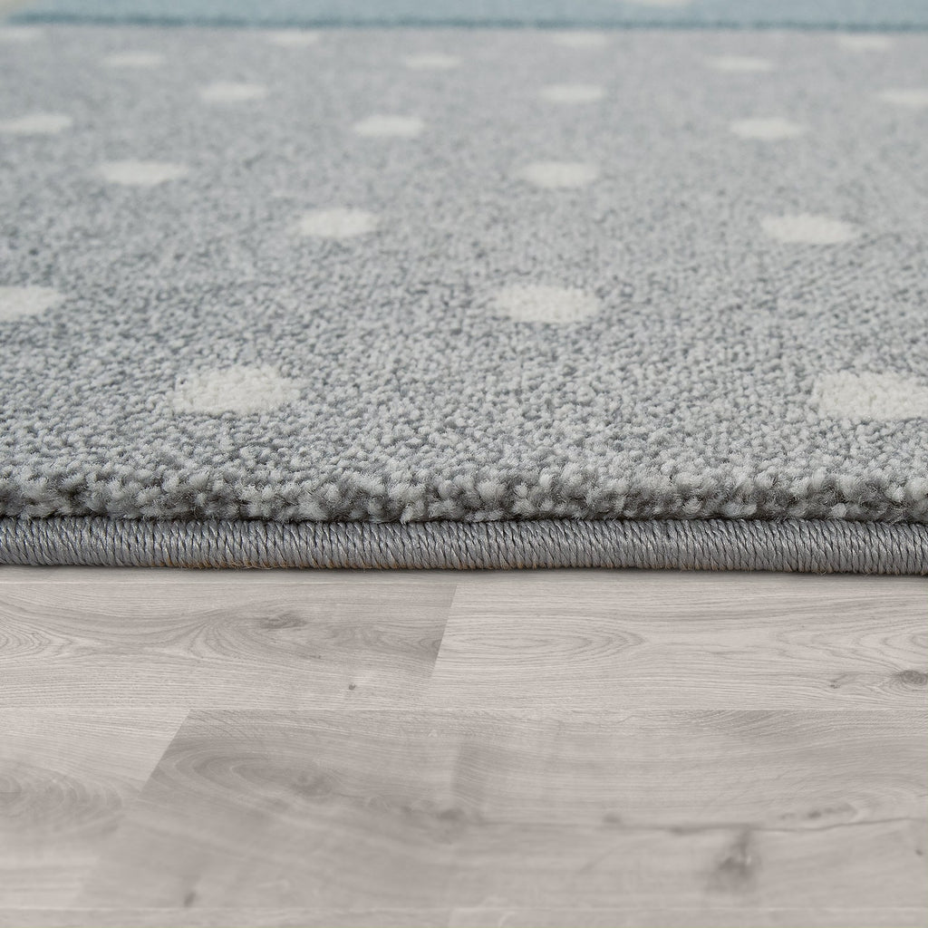 Cosmo Kids Rug | Pastel Blue Star Checkered Design