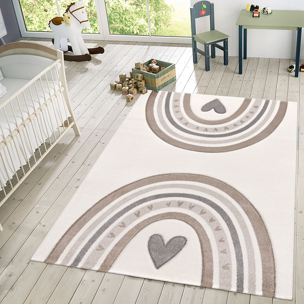 Cosmo Kids Rug | Rainbow & Hearts Cream Design