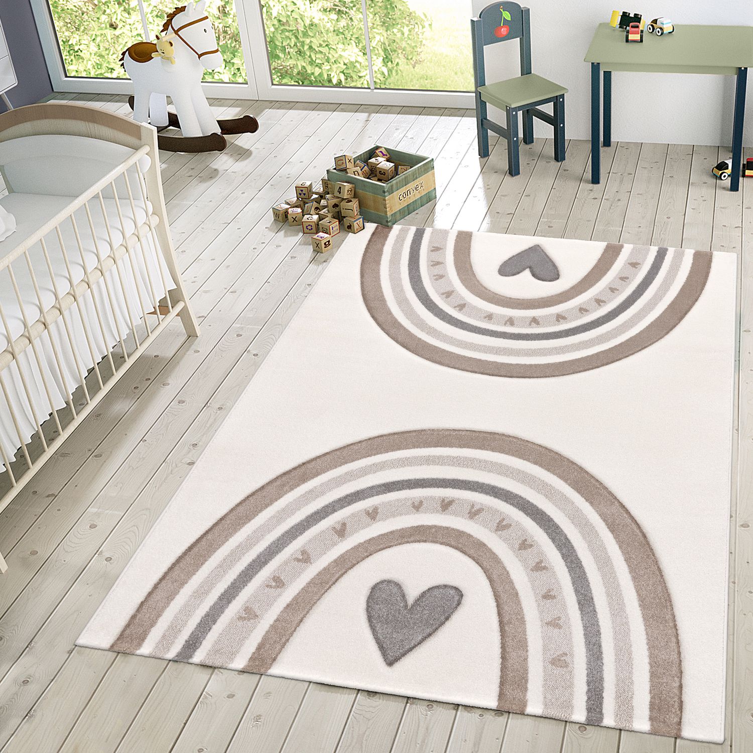 Cosmo Kids Rug | Rainbow & Hearts Cream Design