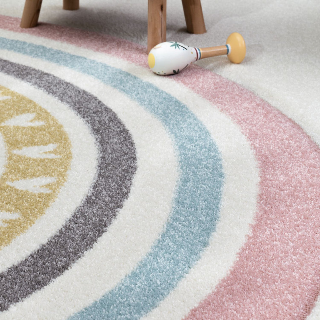Cosmo Kids Rug | Rainbow & Hearts Cream Design
