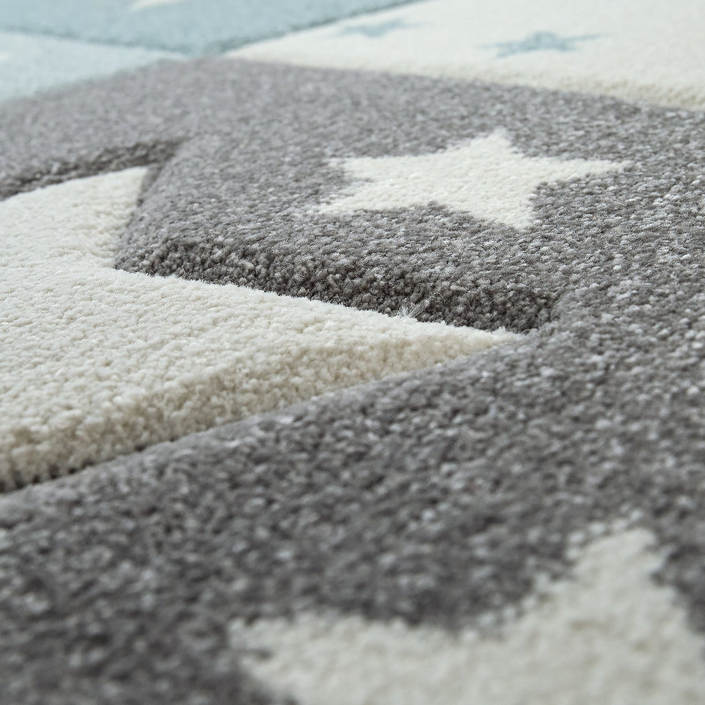 Cosmo Kids Rug | Pastel Blue Star Checkered Design