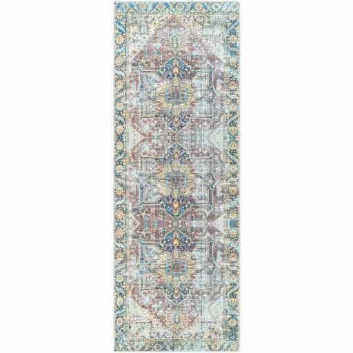 Catigpian Blue Distressed Washable Area Rug | Vintage Medallion Design – Hauteloom