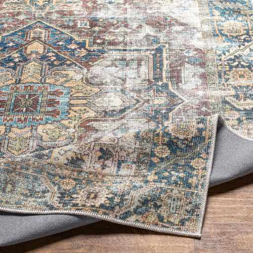 Catigpian Blue Distressed Washable Area Rug | Vintage Medallion Design – Hauteloom
