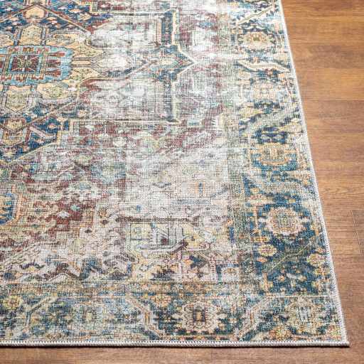 Catigpian Blue Distressed Washable Area Rug | Vintage Medallion Design – Hauteloom