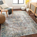 Catigpian Blue Distressed Washable Area Rug | Vintage Medallion Design – Hauteloom
