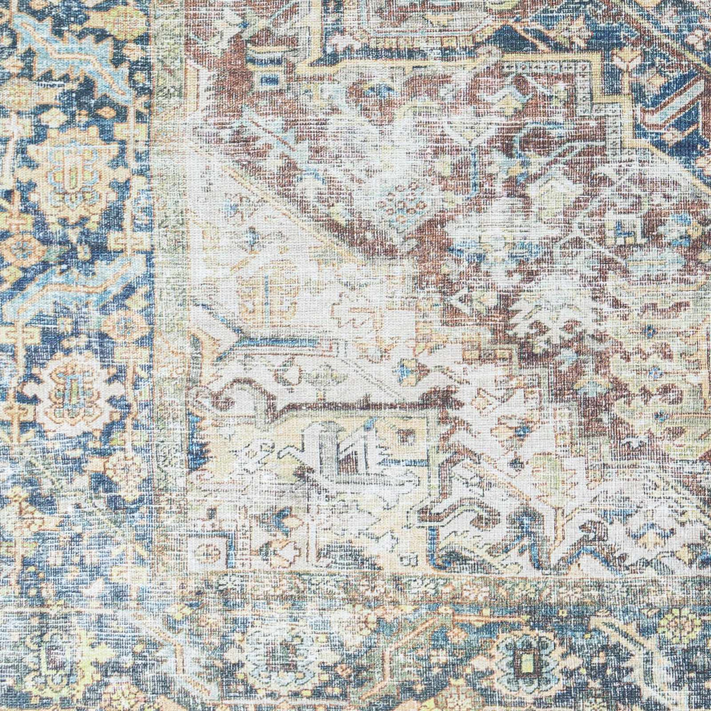 Catigpian Blue Distressed Washable Area Rug | Vintage Medallion Design – Hauteloom