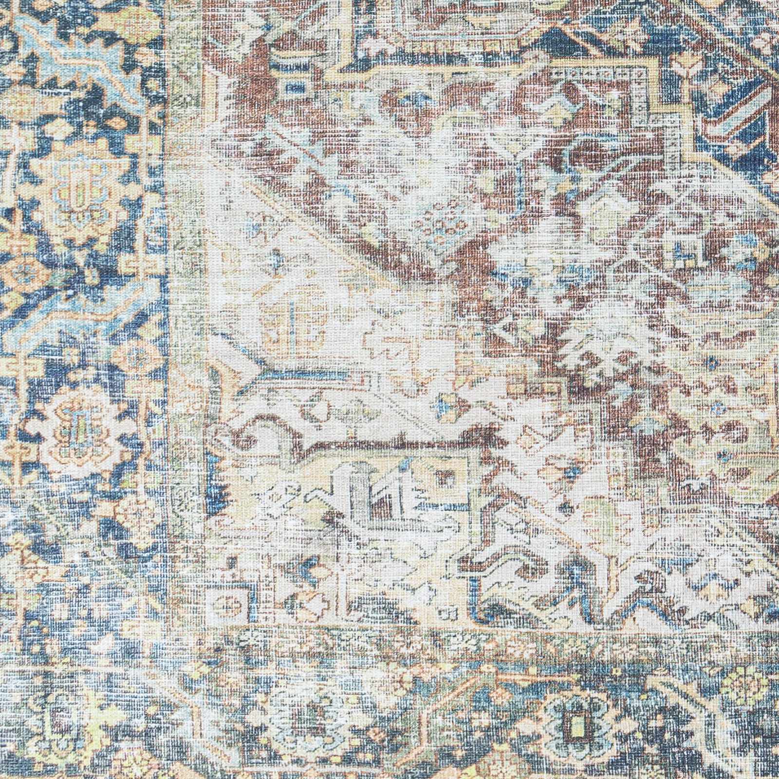 Catigpian Blue Distressed Washable Area Rug | Vintage Medallion Design – Hauteloom
