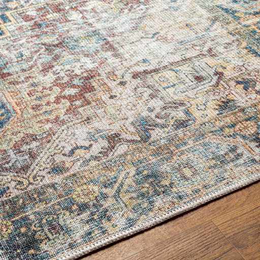 Catigpian Blue Distressed Washable Area Rug | Vintage Medallion Design – Hauteloom