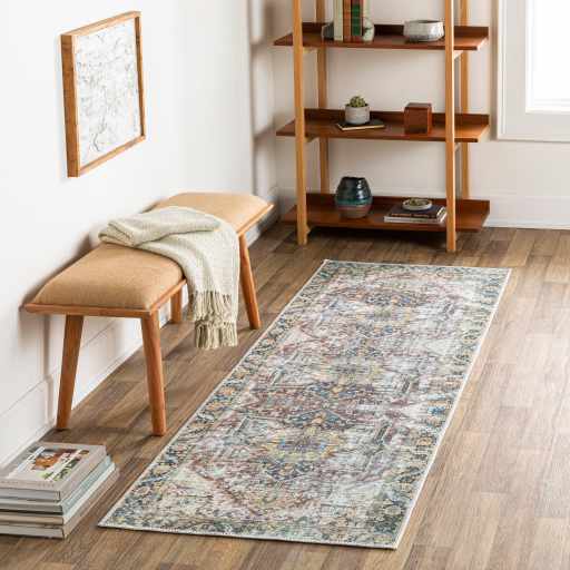 Catigpian Blue Distressed Washable Area Rug | Vintage Medallion Design – Hauteloom