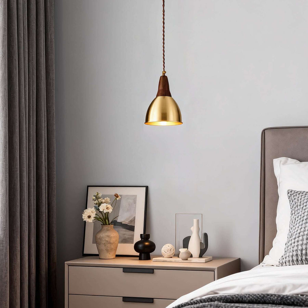 Lavino Brass & Wood Pendant Lamp | Mid-Century Island Hanging Light