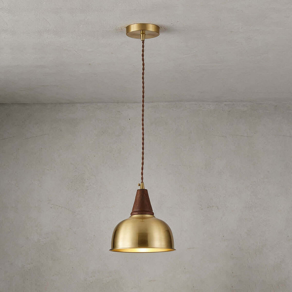 Lavino Brass & Wood Pendant Lamp | Mid-Century Island Hanging Light