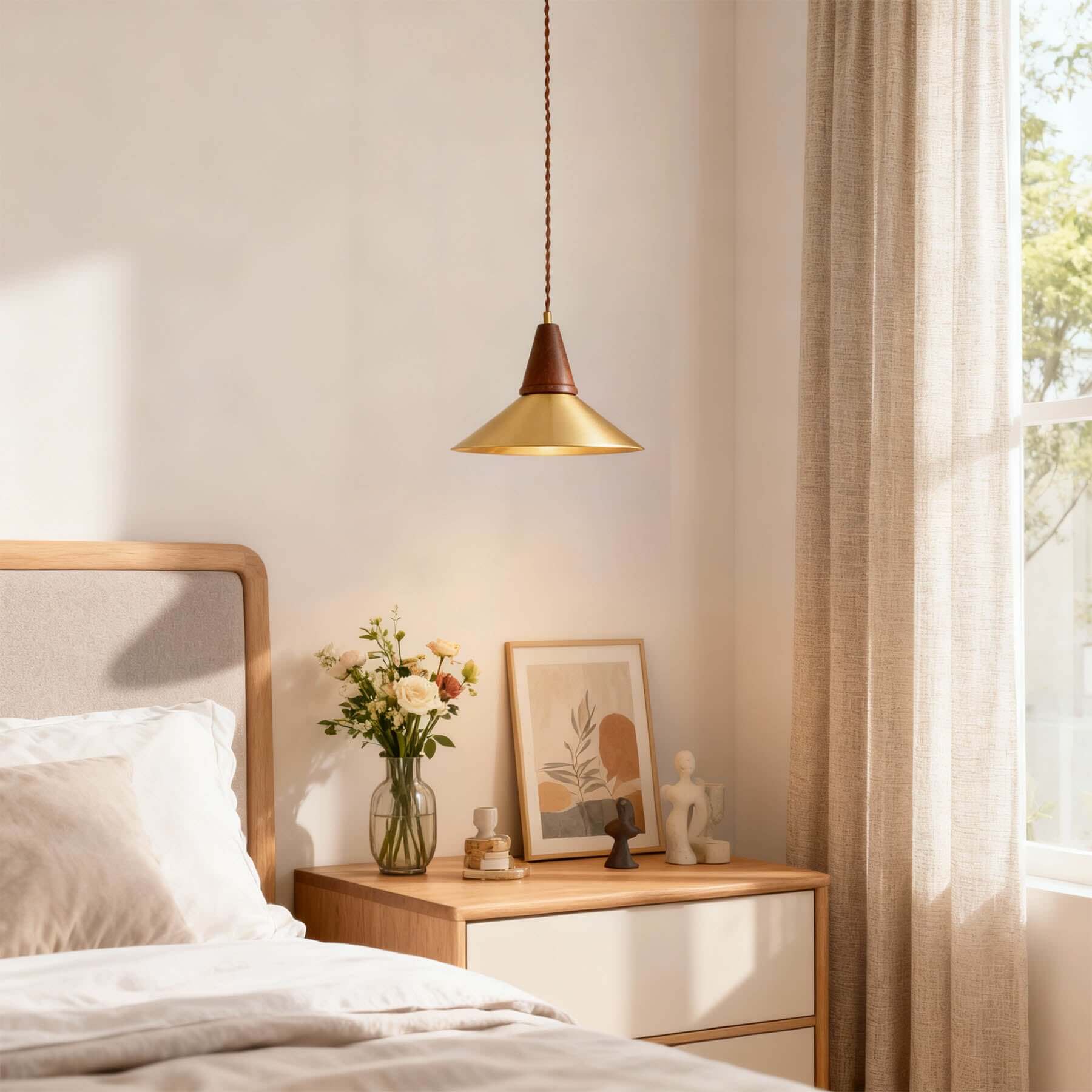 Lavino Brass & Wood Pendant Lamp | Mid-Century Island Hanging Light
