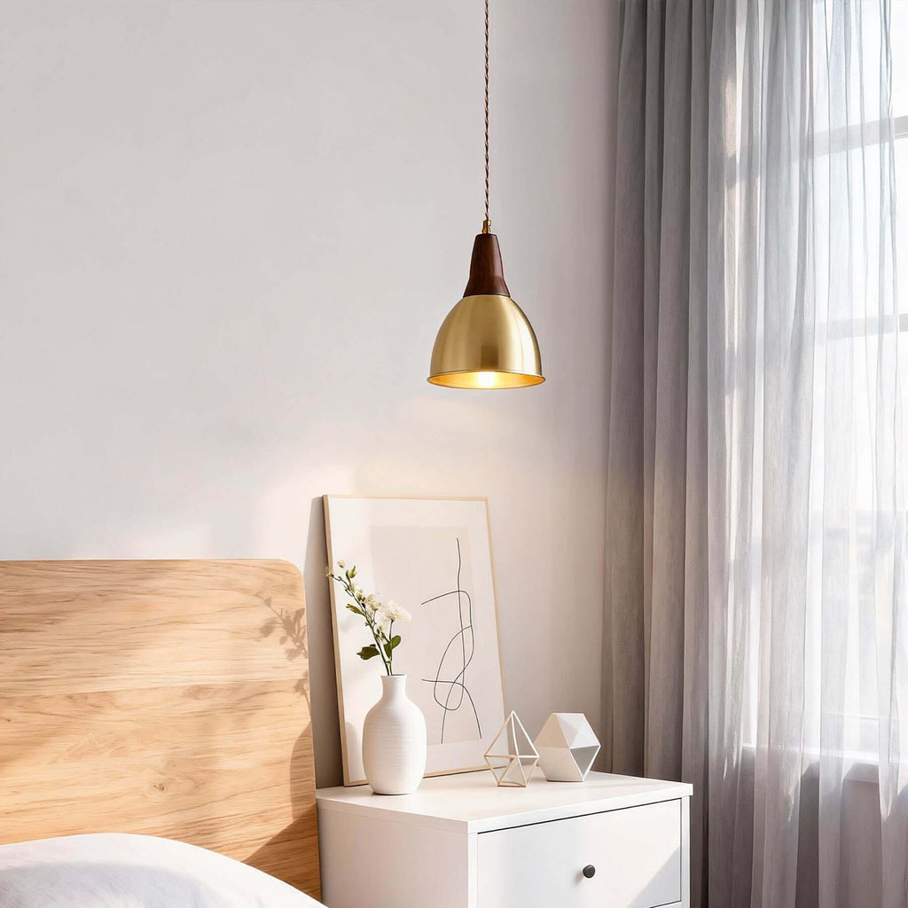 Lavino Brass & Wood Pendant Lamp | Mid-Century Island Hanging Light