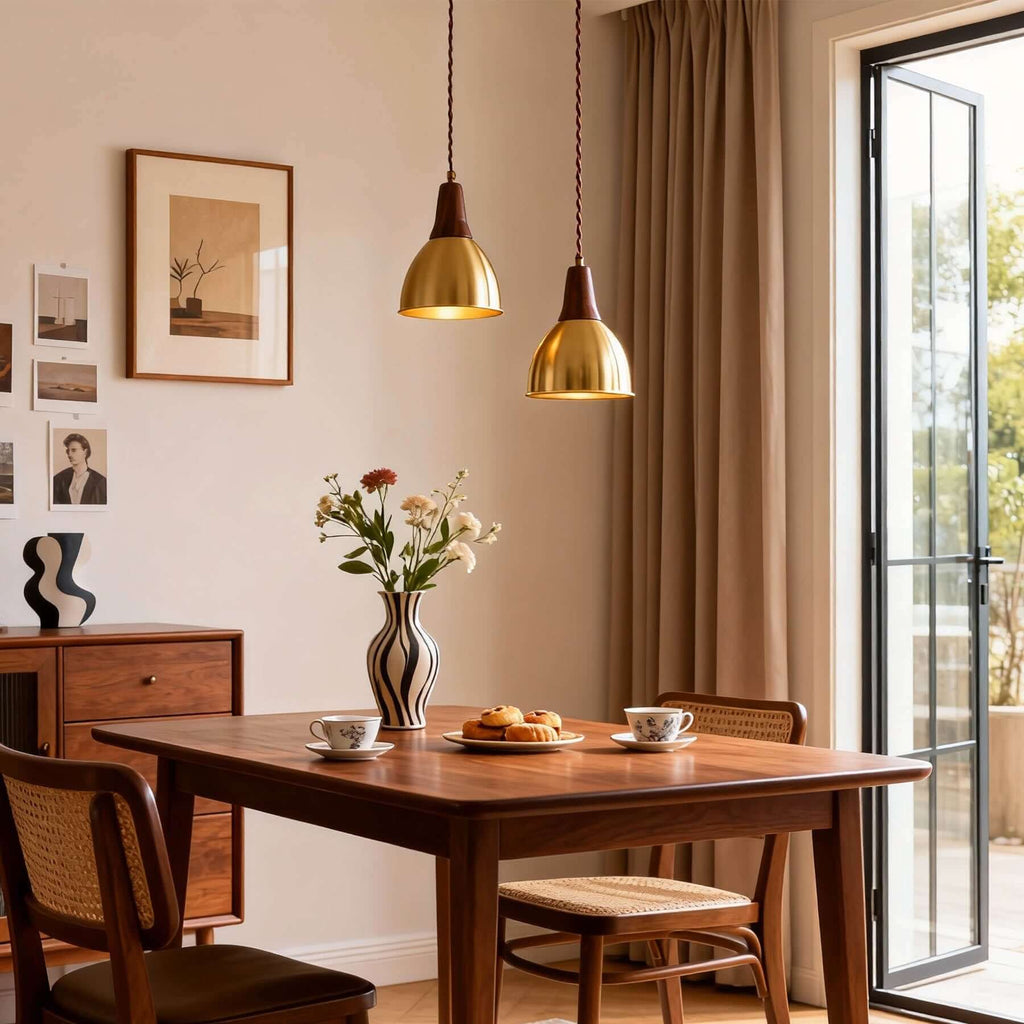 Lavino Brass & Wood Pendant Lamp | Mid-Century Island Hanging Light