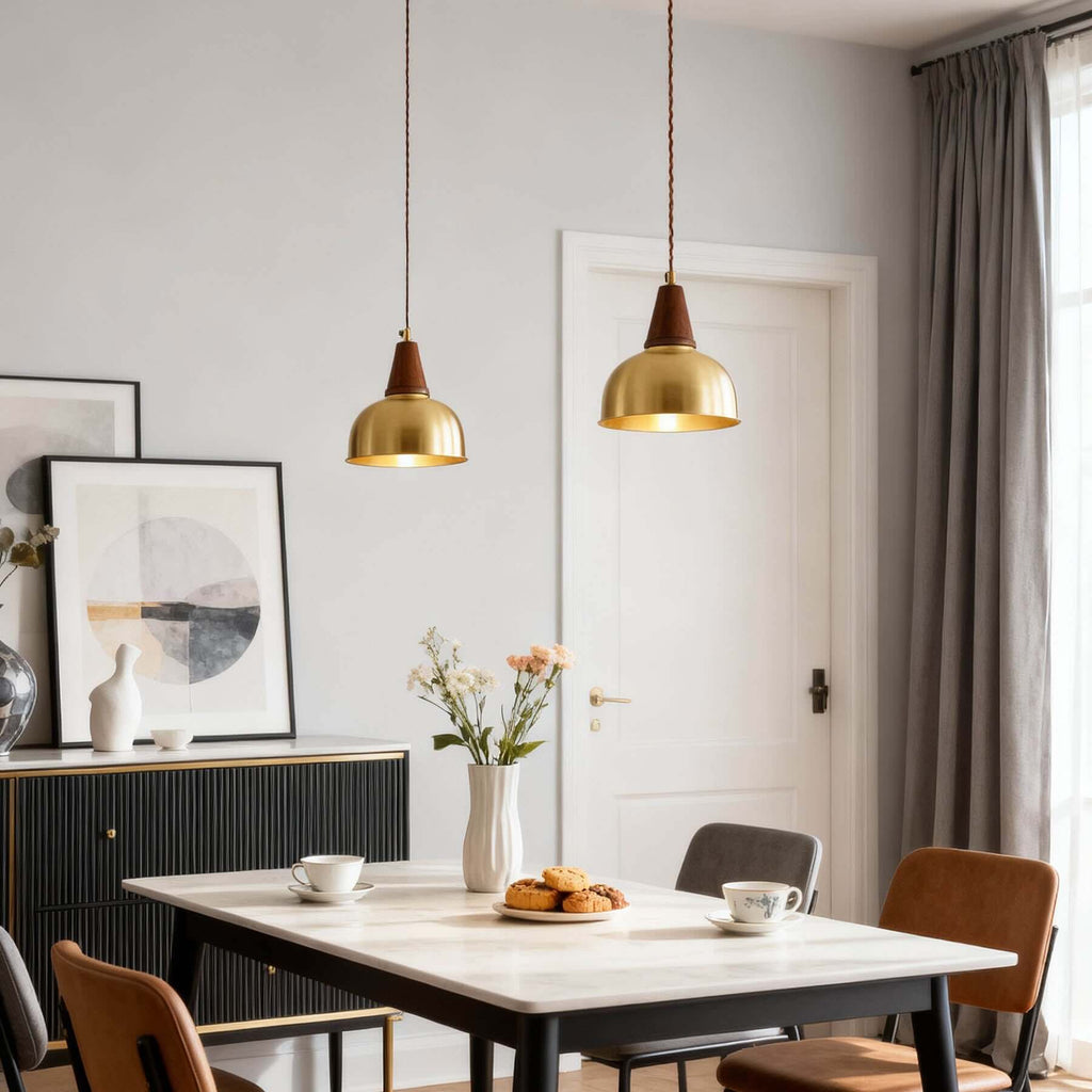Lavino Brass & Wood Pendant Lamp | Mid-Century Island Hanging Light