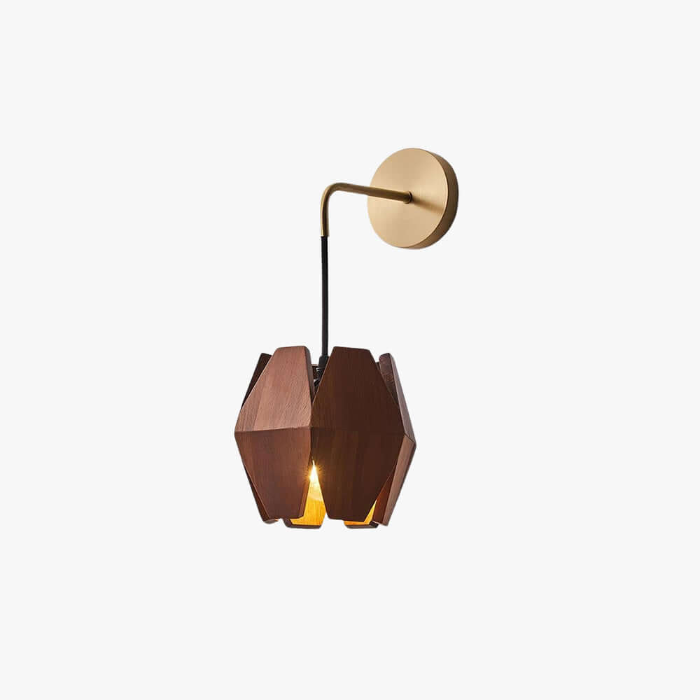 Lunexi Wood & Brass Wall Light | Small Bedside Corner Sconce