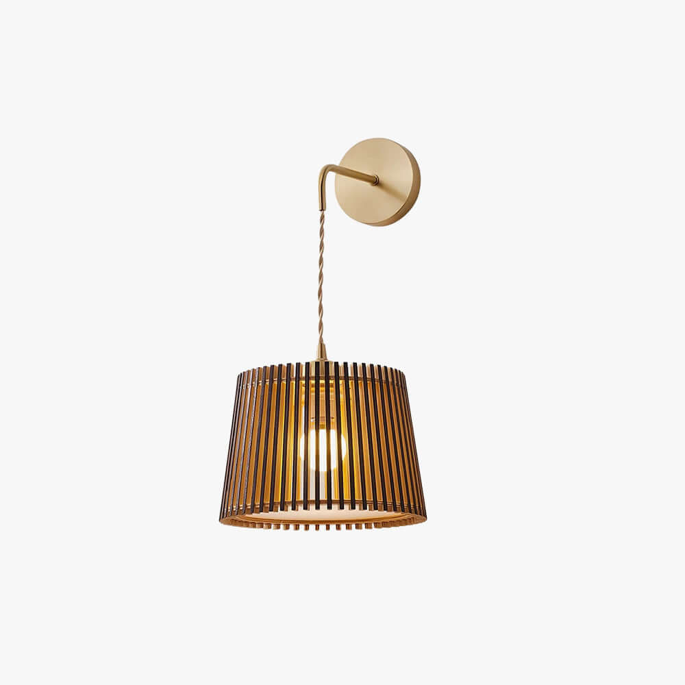 Lurevo Wood & Brass Wall Light | Vintage Round Bedroom Sconce