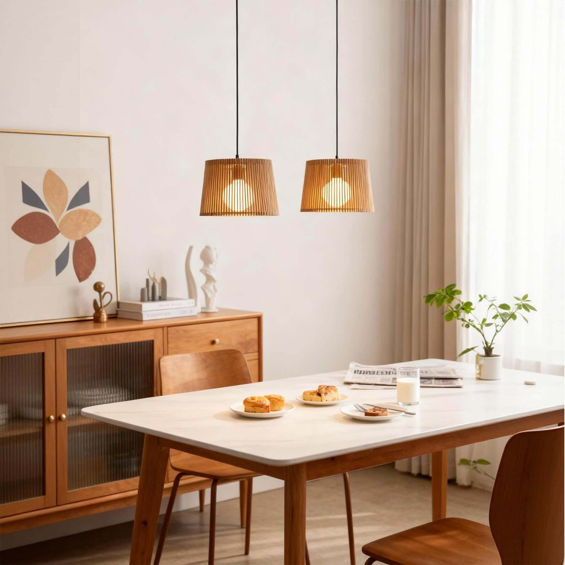 Lurevo Boho Wood Pendant Lamp | Multi-Size Hanging Island Light