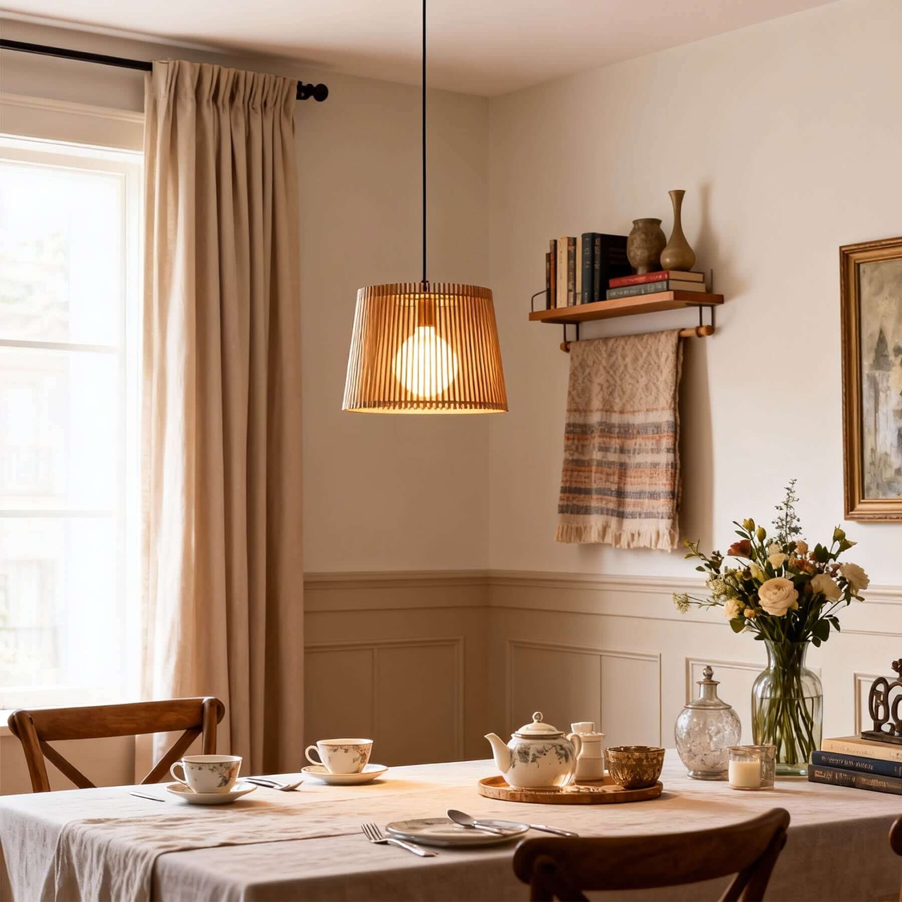 Lurevo Boho Wood Pendant Lamp | Multi-Size Hanging Island Light