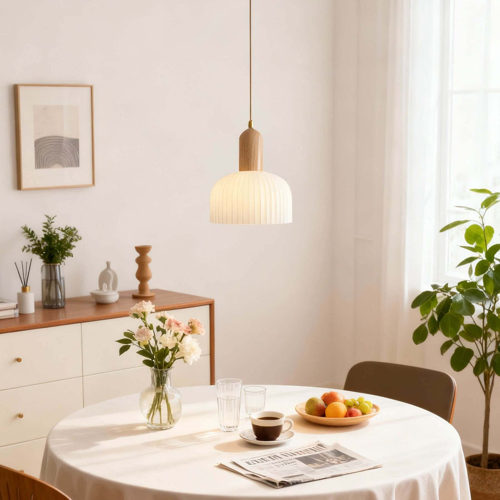 Merona Milk Glass Pendant Lamp | Art Deco Wood Base Hanging Light