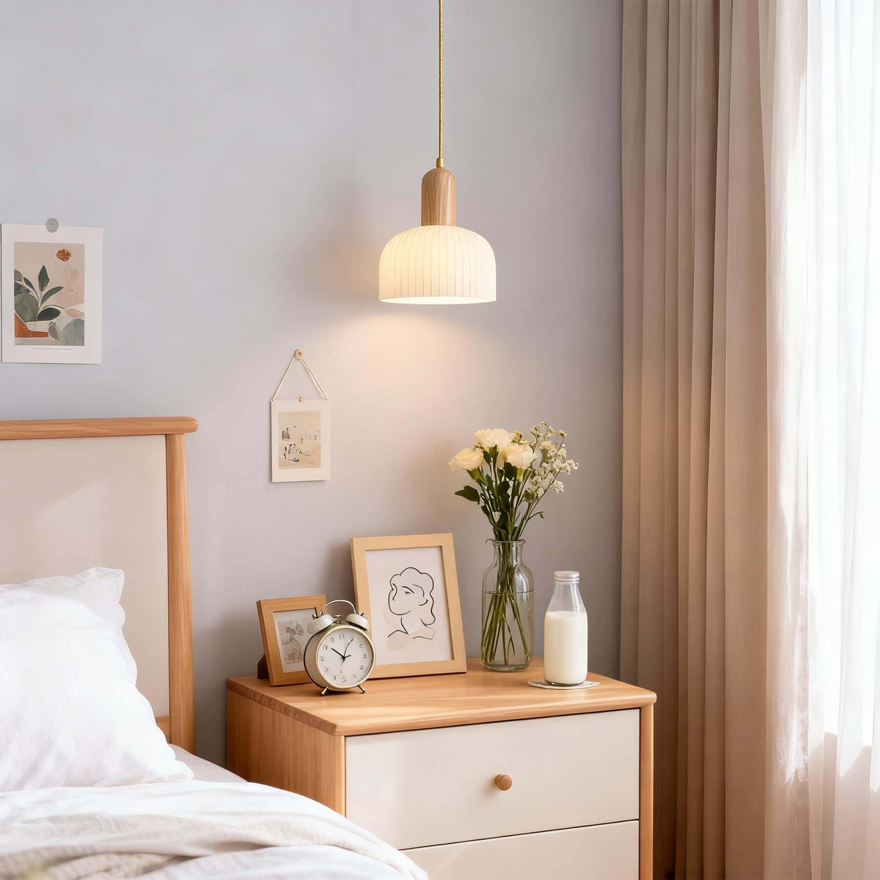 Merona Milk Glass Pendant Lamp | Art Deco Wood Base Hanging Light