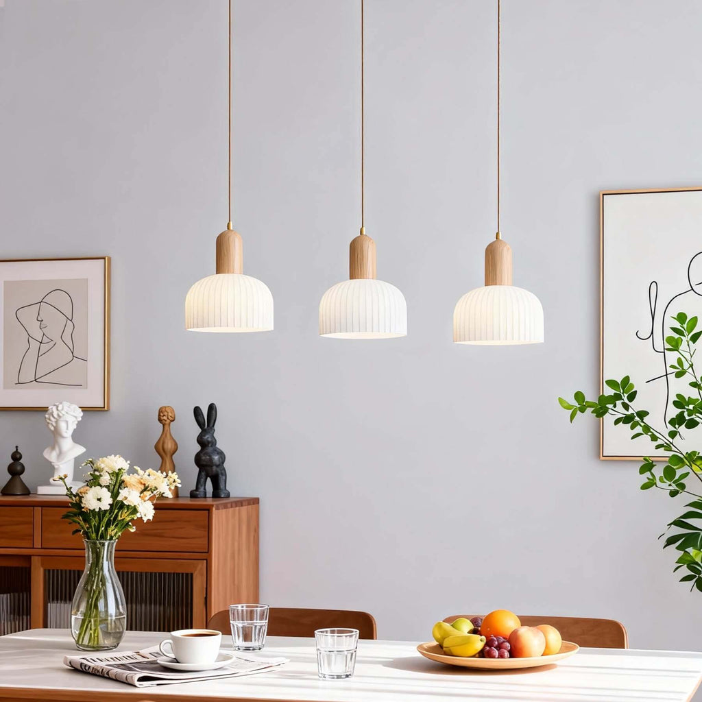 Merona Milk Glass Pendant Lamp | Art Deco Wood Base Hanging Light
