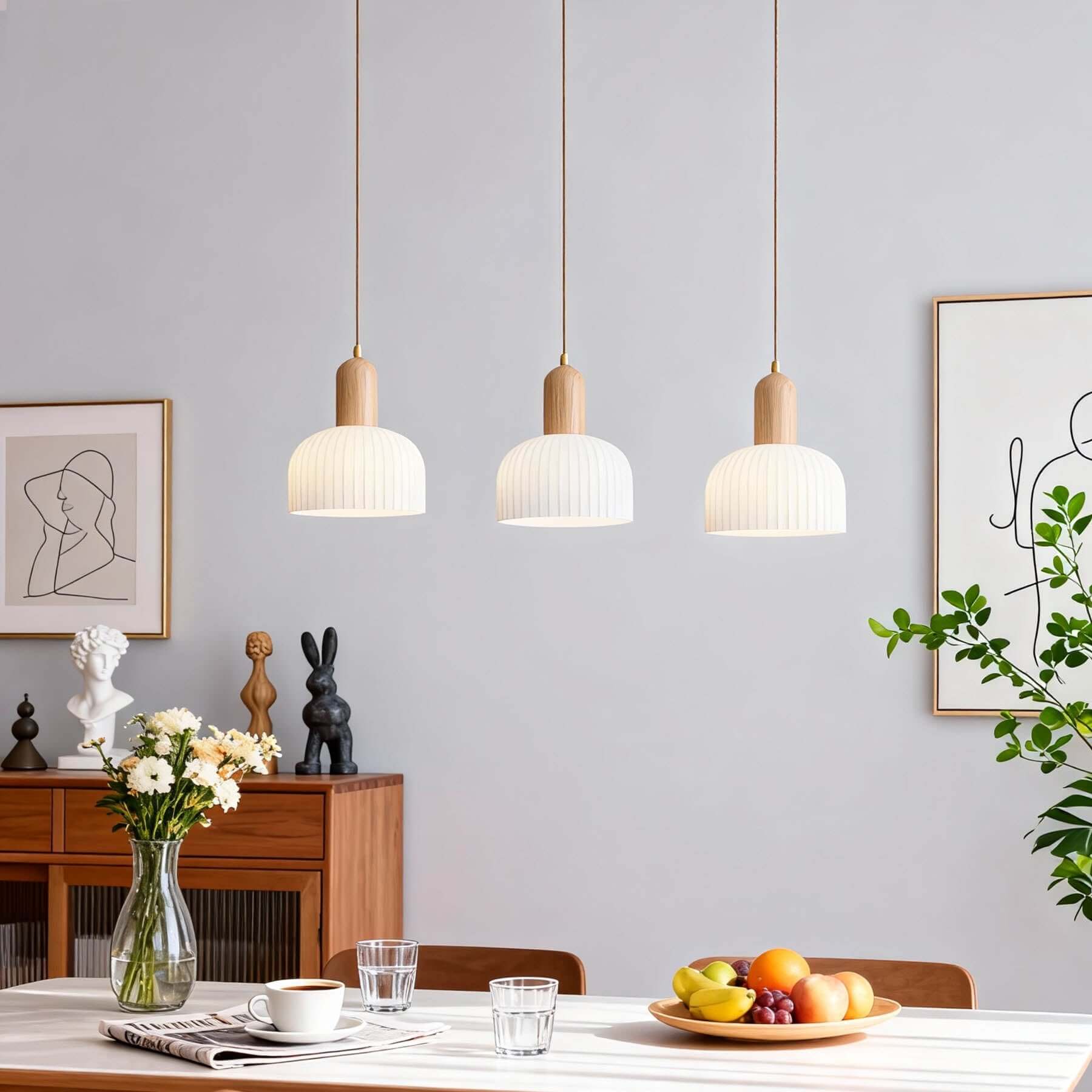 Merona Milk Glass Pendant Lamp | Art Deco Wood Base Hanging Light