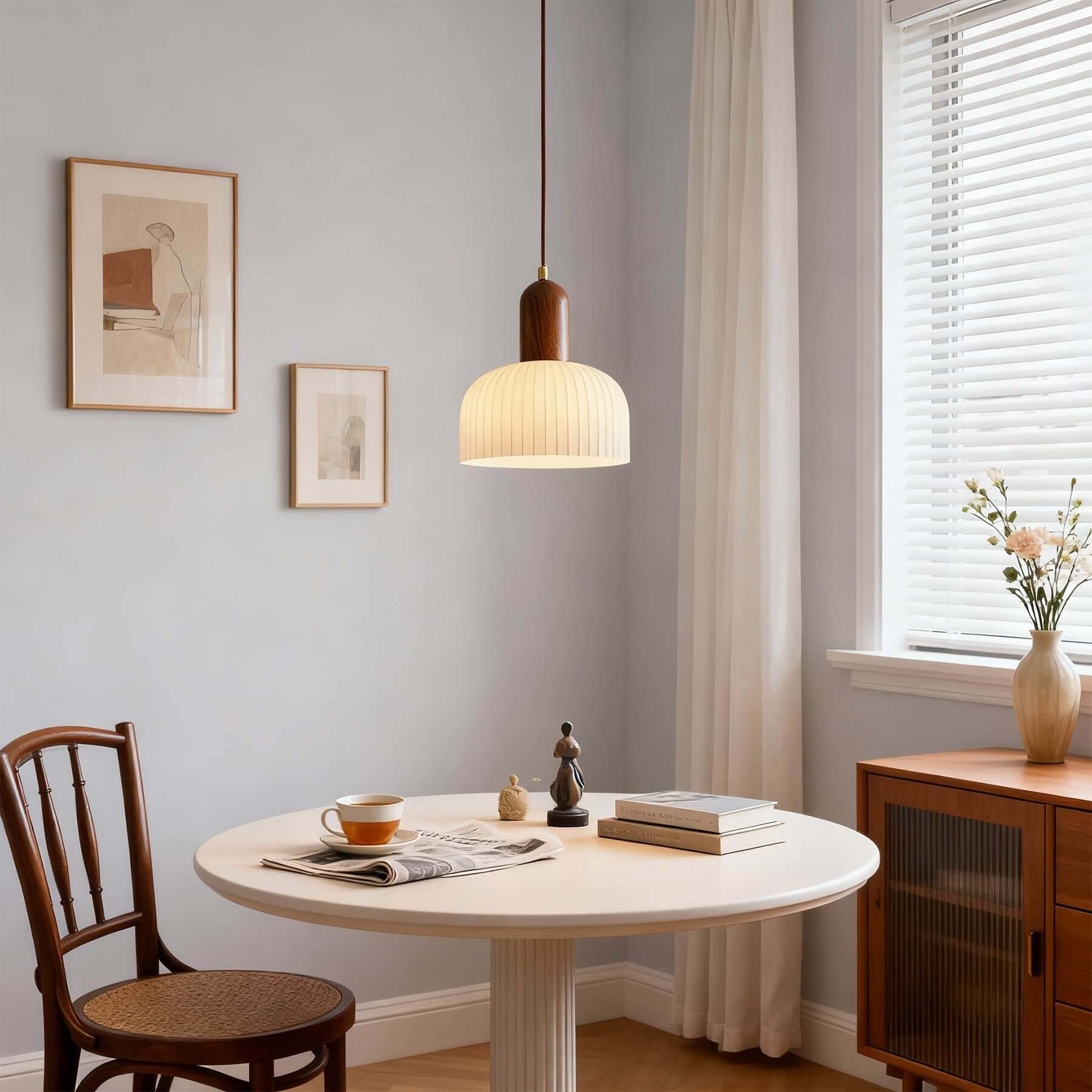 Merona Milk Glass Pendant Lamp | Art Deco Wood Base Hanging Light
