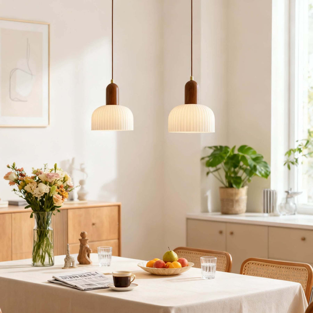 Merona Milk Glass Pendant Lamp | Art Deco Wood Base Hanging Light