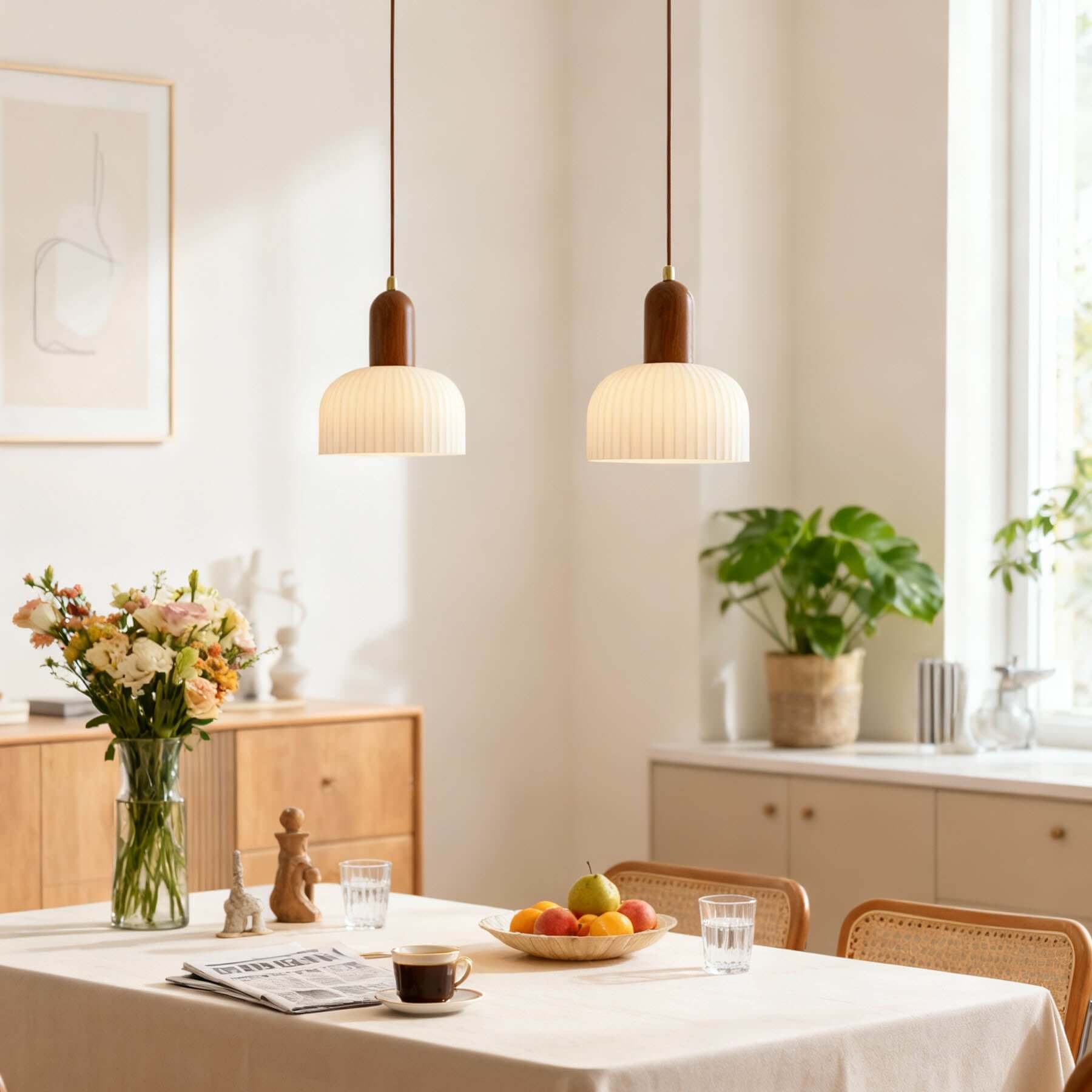 Merona Milk Glass Pendant Lamp | Art Deco Wood Base Hanging Light