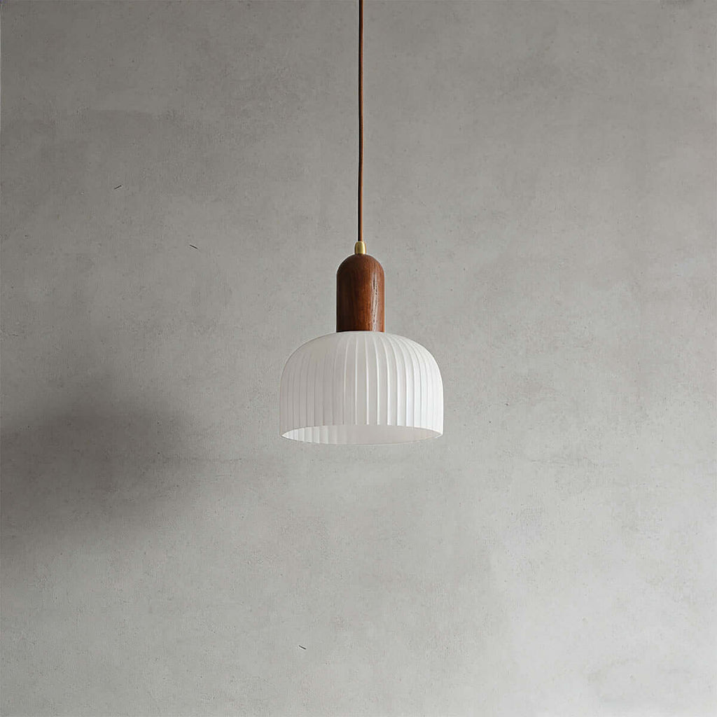 Merona Milk Glass Pendant Lamp | Art Deco Wood Base Hanging Light