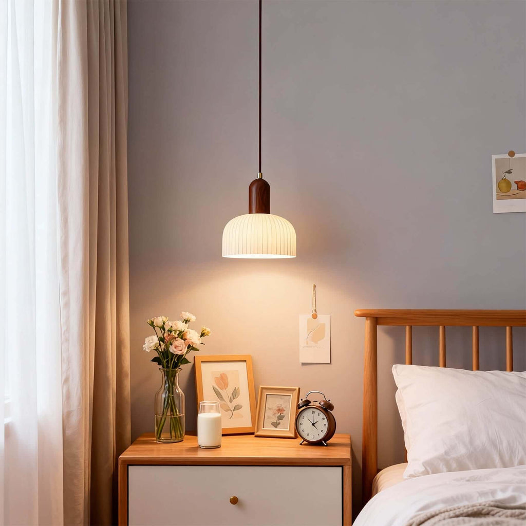 Merona Milk Glass Pendant Lamp | Art Deco Wood Base Hanging Light